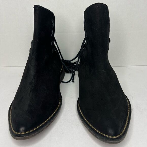 Free People Ajax Black Suede Lace Back Tie Ankle Women’s Booties Sz 37/US 6.5 - Picture 5 of 11